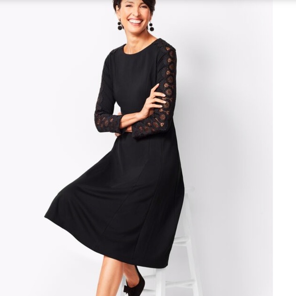Talbots Dresses & Skirts - NWT Talbots Lace Sleeve Ponte Fit & Flare Black LBD Career Dress 10